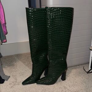 Forever 21 Dark Green Crocodile Heeled Boots